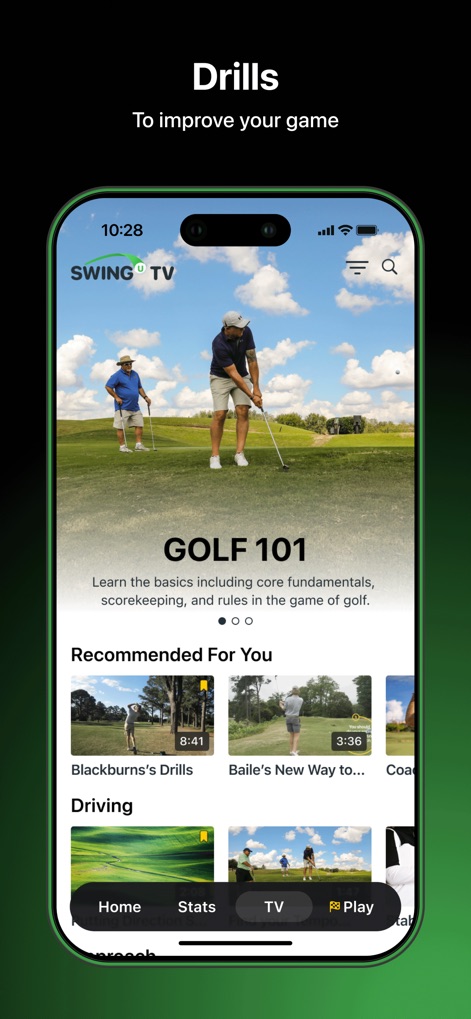 SwingU: Golf GPS Range Finder - Users gain access to an extensive library of expert golf instruction videos, providing comprehensive drills and lessons to refine every aspect of their game.