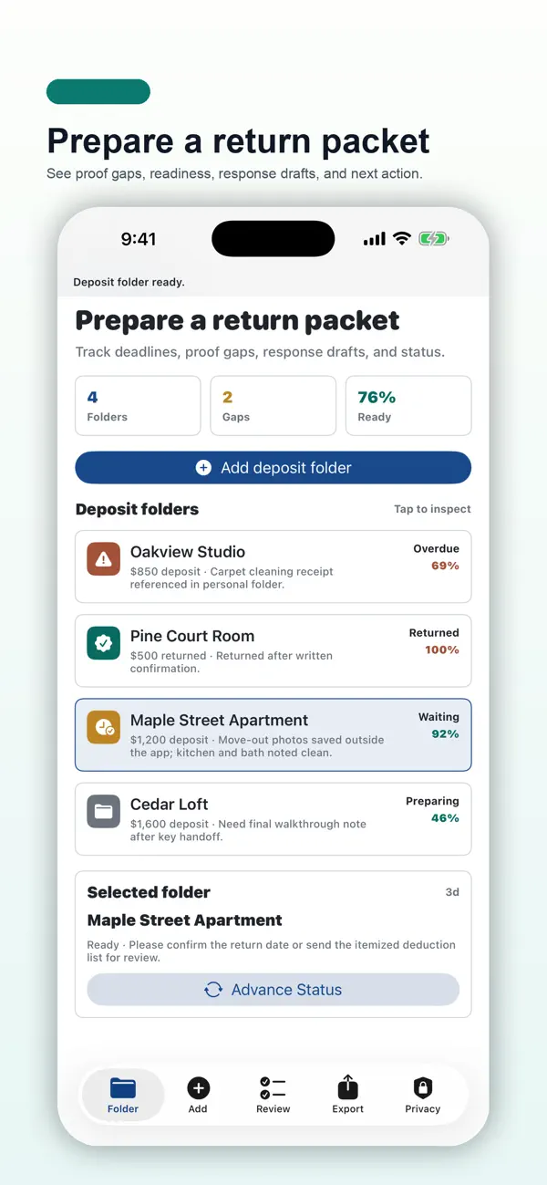 Screenshot #1 pour Rental Deposit Return Folder