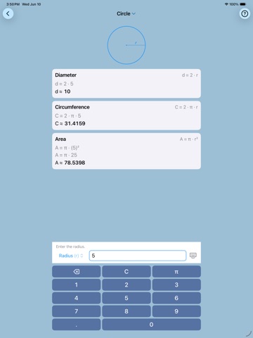 Geometry & Formula Calculator iPad screenshot