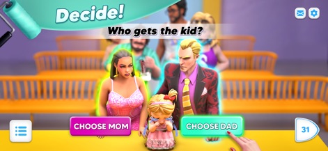 Modern Community - Les utilisateurs font face à des décisions déchirantes, comme le choix crucial concernant la garde de l'enfant entre les parents en colère, une situation qui met en évidence la profondeur narrative et l'engagement émotionnel du jeu.