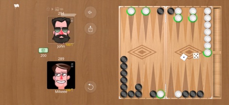 Backgammon Narde Online - Experience the game in a dynamic horizontal orientation, providing an expansive view of the Backgammon Narde board and player profiles for strategic oversight.