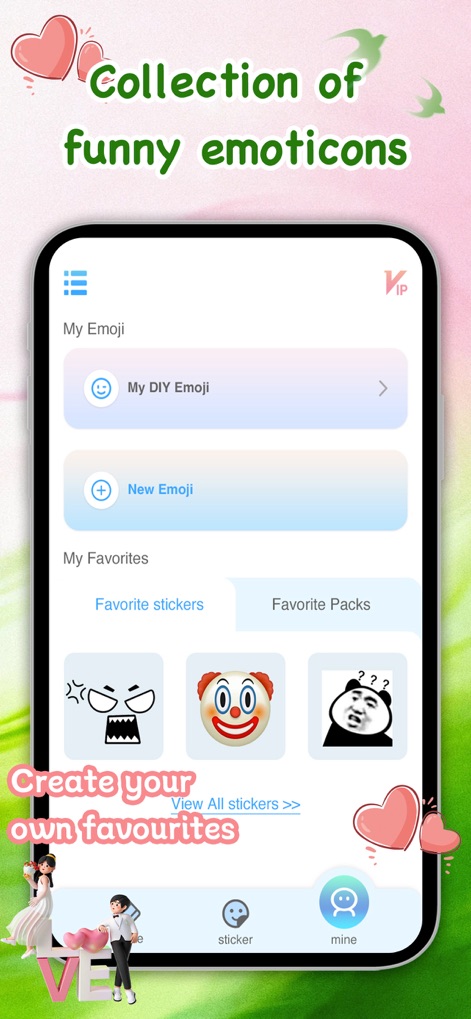 Meme Maker Pro-Stickers&Emoji - Cet outil permet de gérer efficacement les créations personnelles via 'My DIY Emoji' et d'organiser les favoris, offrant la possibilité de créer de nouveaux emojis et de les retrouver facilement.