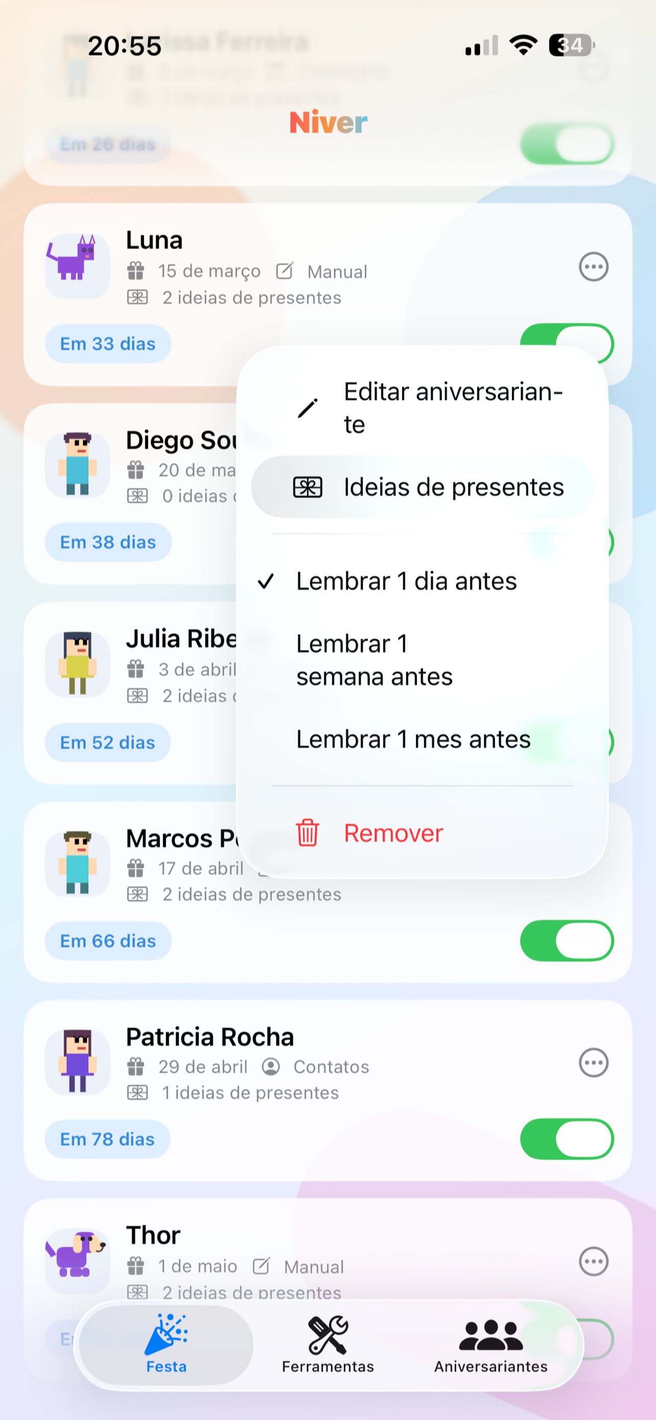 Niver: Lembrete de Aniversário