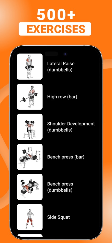 Gym WP - Workout Planner & Log - Explore an extensive exercise library featuring over 500 options, each complemented by clear visual demonstrations for correct execution.