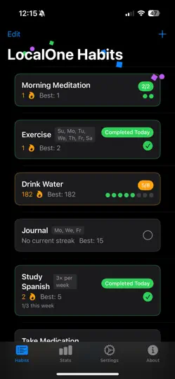 Screenshot von LocalOne Habits auf dem iPhone 1