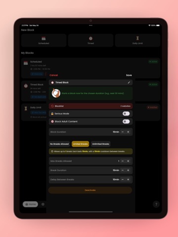 Screen Time Control: Hush iPad screenshot
