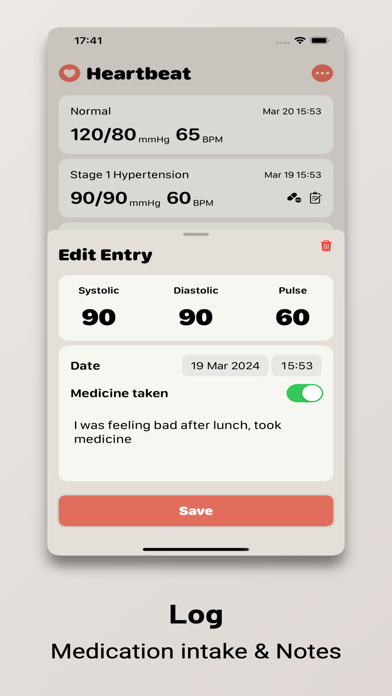 Heartbeat - Blood Pressure Log Screenshot
