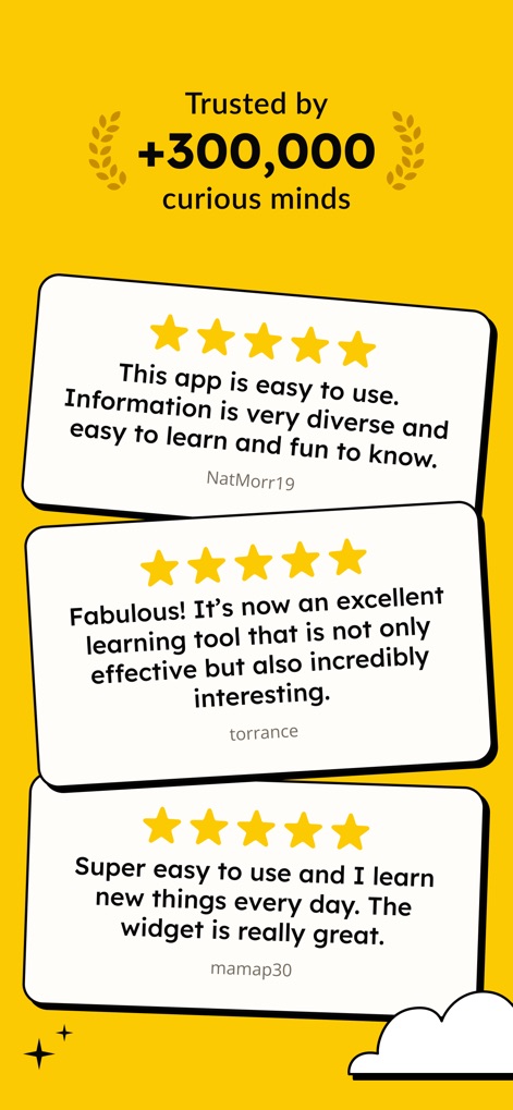 GenK: World General Knowledge - The app's credibility is reinforced by being "Trusted by +300,000 curious minds" and featuring authentic 5-star user testimonials.