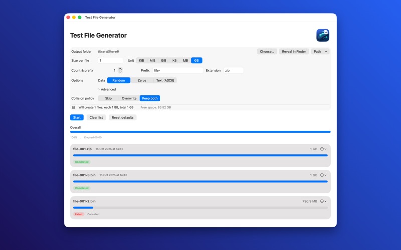 Test File Generator screenshot 1