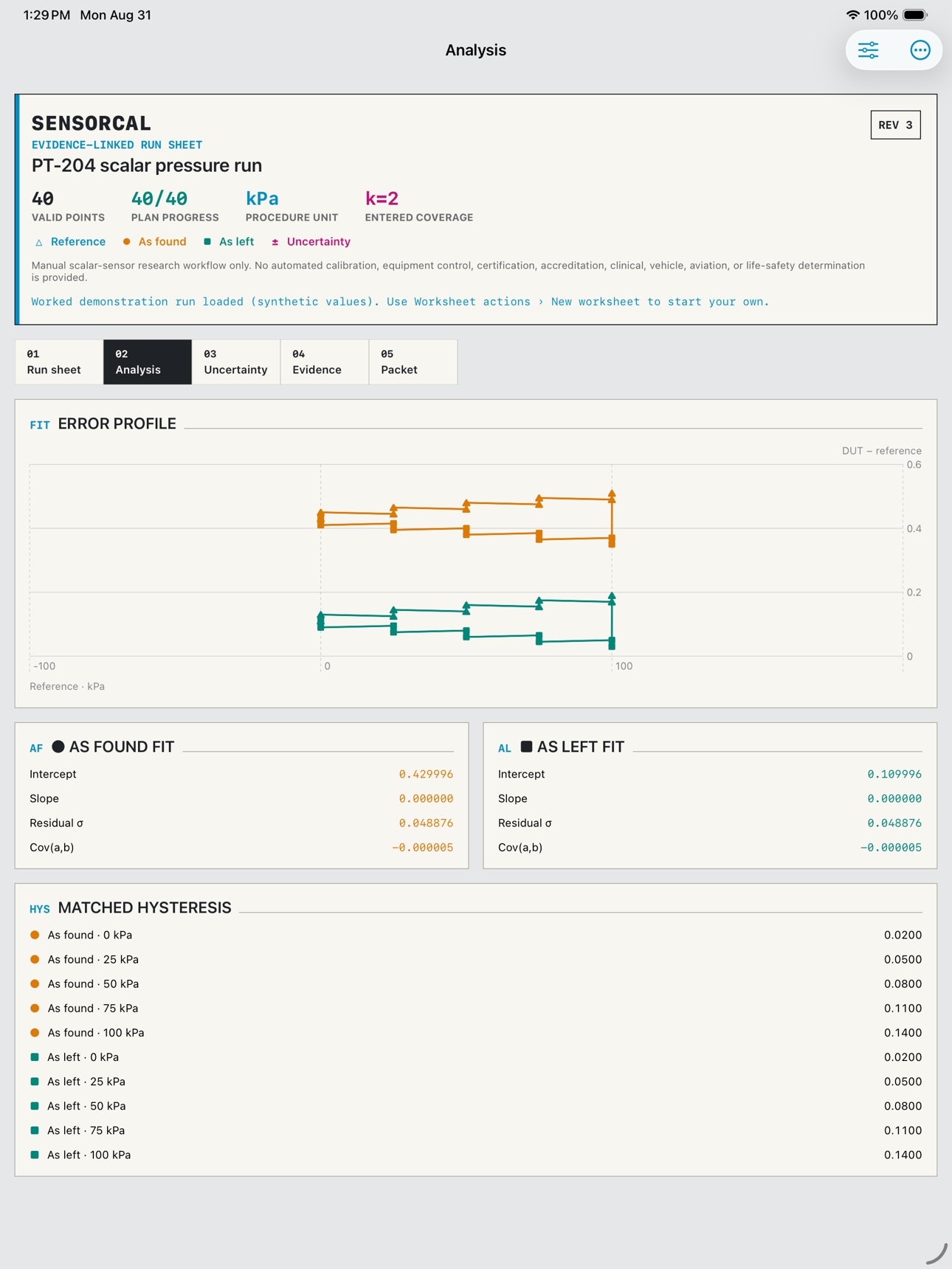 Screenshot 7 of Sensorcal: Calibration Log