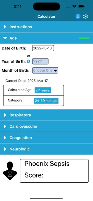 Phoenix Sepsis Calculator screenshot 2