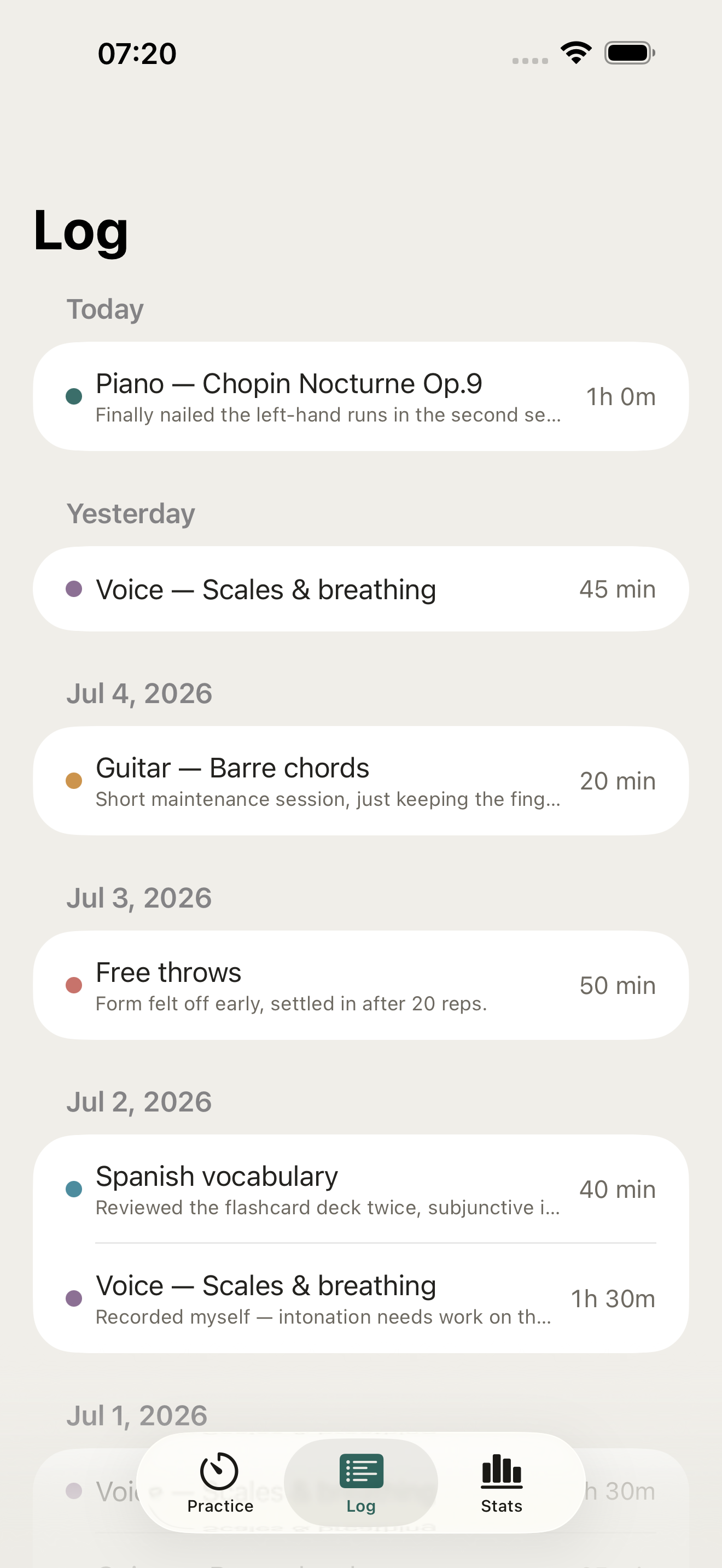 Practicia: Practice Log screenshot 2