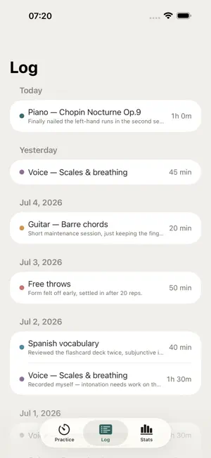 Practicia: Practice Log screenshot 2