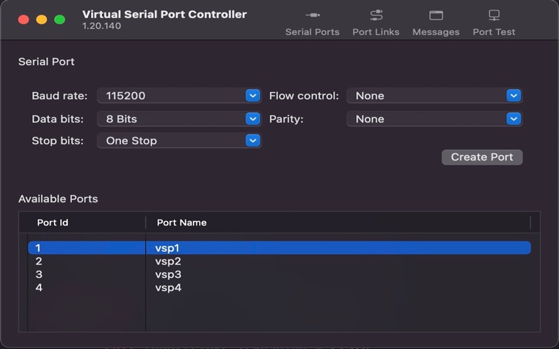 Virtual Serial Port Controller app screenshot