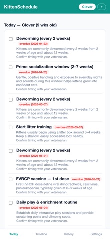 KittenSchedule: Kitten Care Screenshot 2 of 5