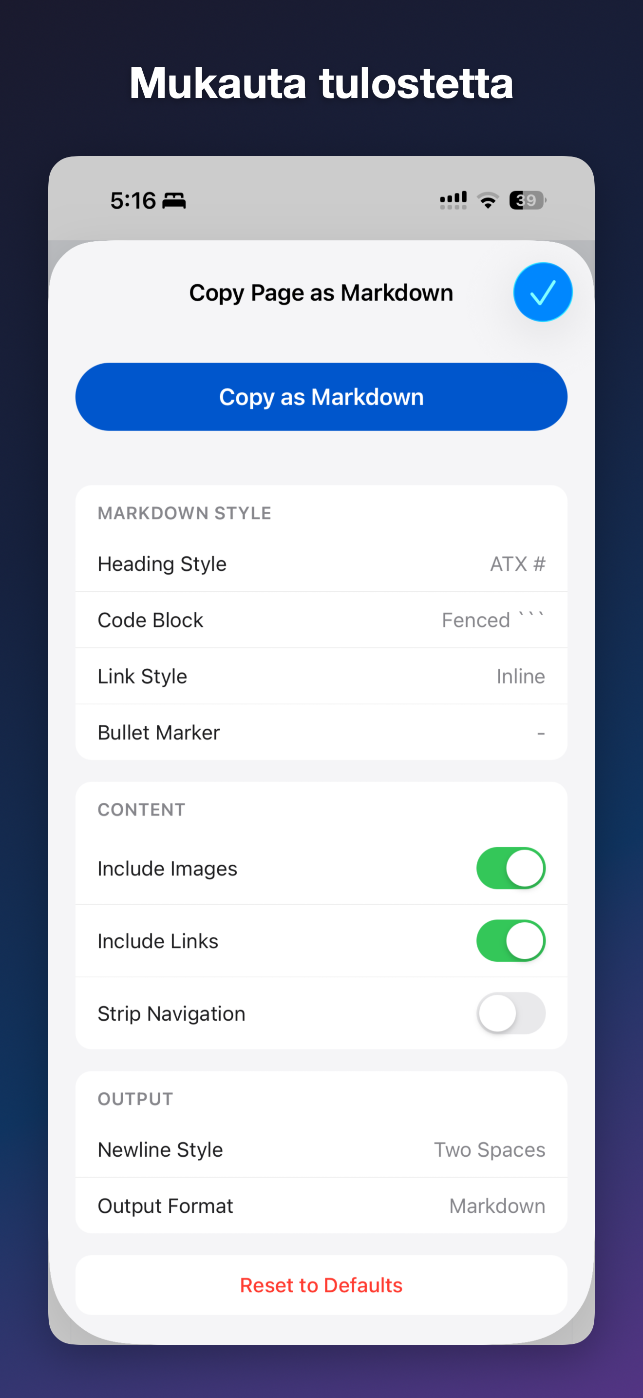 MDC - Markdown Copier iOS screenshot 2 showing app interface