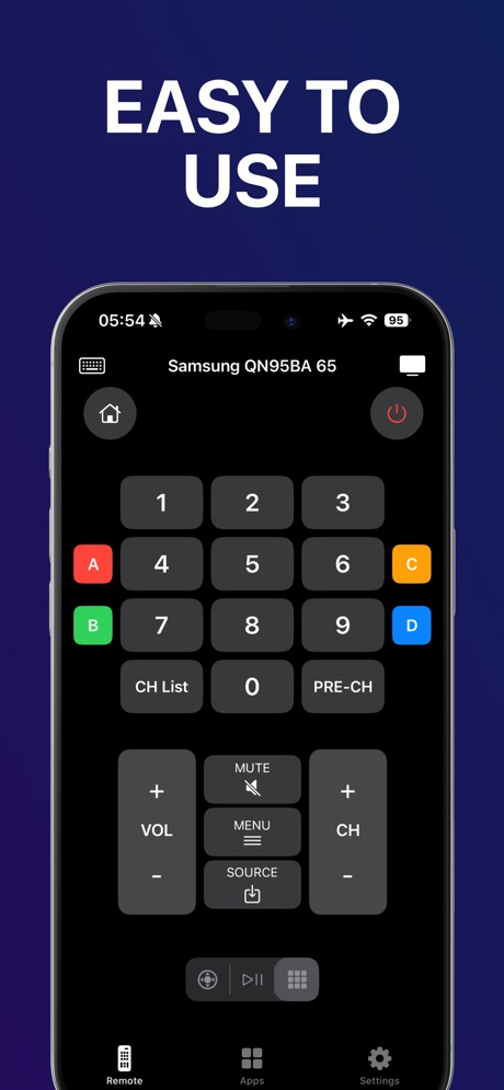 TV Remote Control · Universal App Store screenshot 2, headline “EASY TO USE”. Headline in capitals.