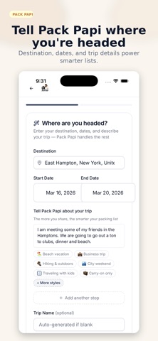 Pack Papi: AI Packing List screenshot