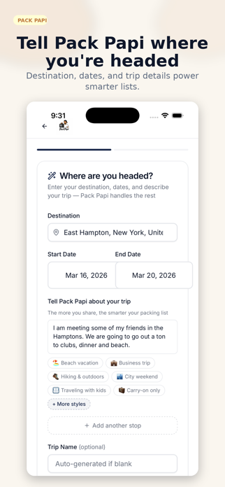 Pack Papi: AI Packing List Screenshot 2 of 7