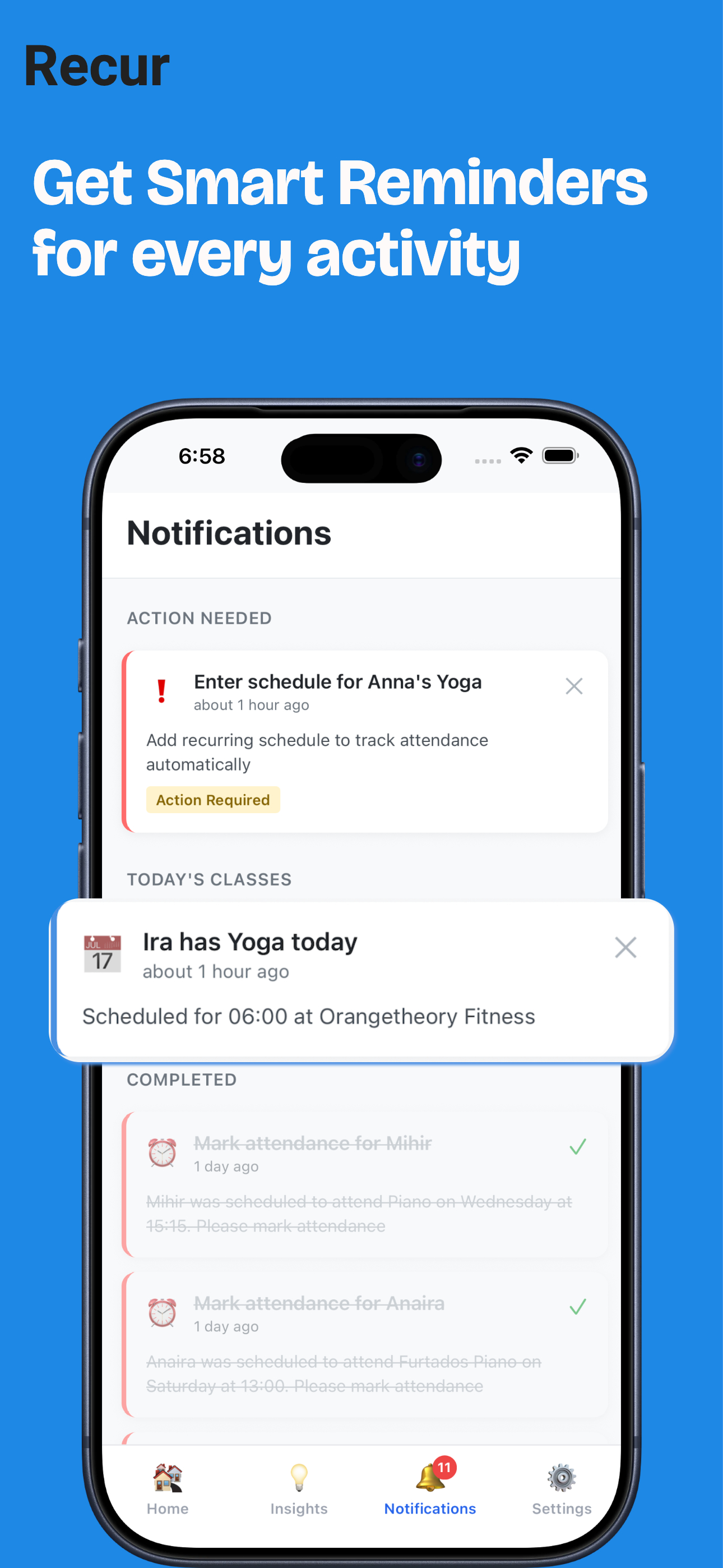 Recur: Kids Class Tracker