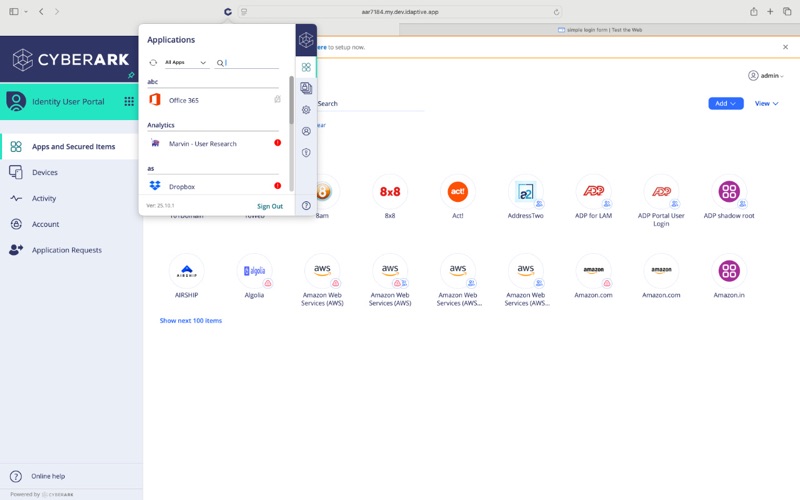 Cyberark Identity Extension app screenshot