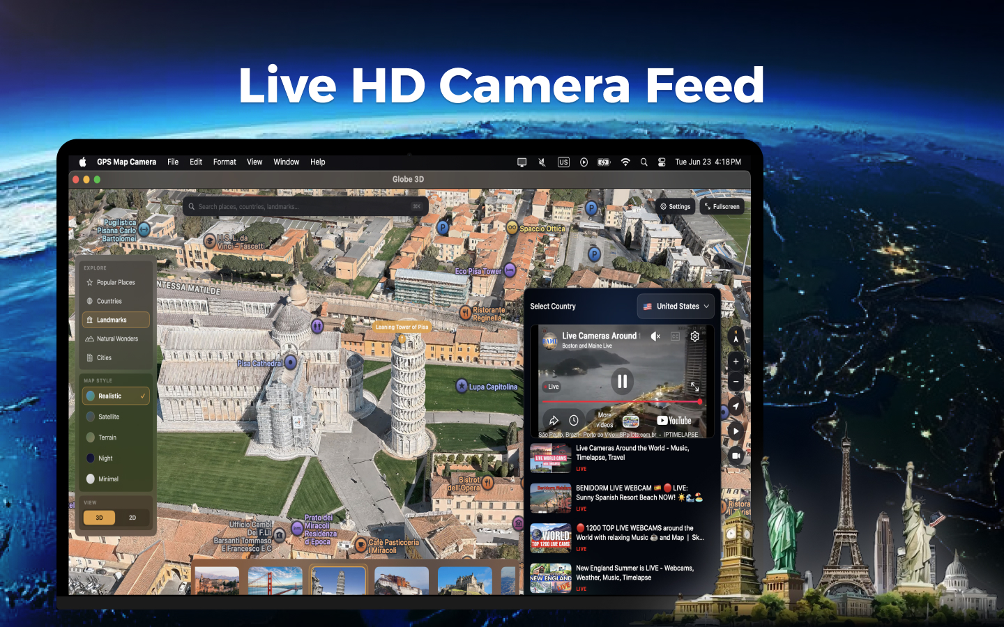 Globe 3D Earth: World Map Live