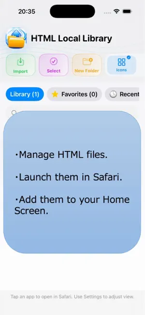 HTML Local Library for Safari iPhone screenshot 1