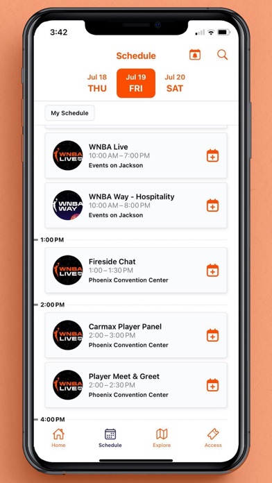 WNBA Events App Screenshot