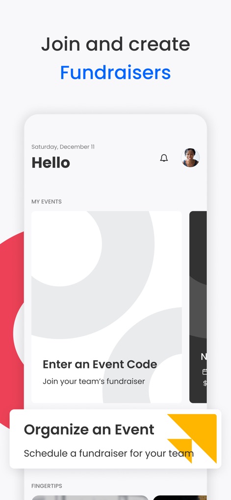 Double Good - The app streamlines event organization, allowing users to effortlessly "Enter an Event Code" or "Organize an Event" from a clean interface.