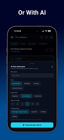 RepsDown Workout Log & Trainer iPhone screenshot