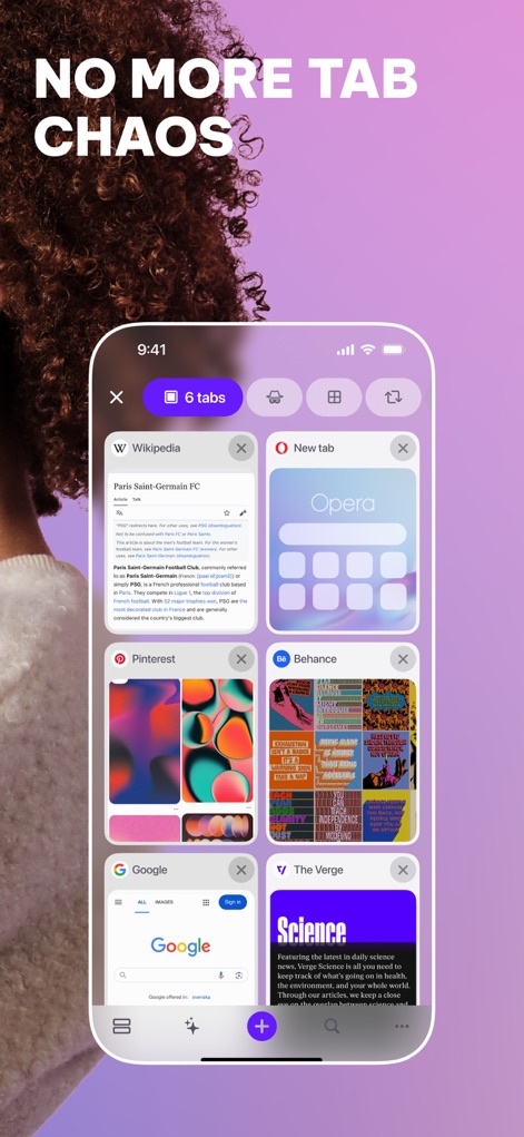 Opera: AI browser with VPN - 整理されたタブ管理