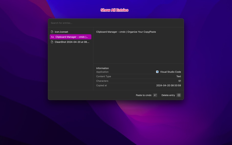 #4. Clipboard Manager - cmdc (macOS) بواسطة: Anh Phong