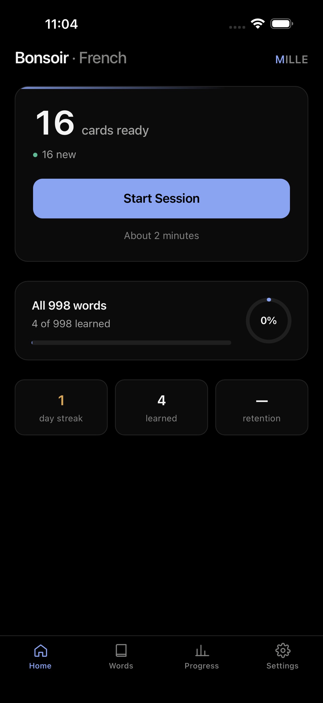 Screenshot 1 of Mille: French Vocabulary