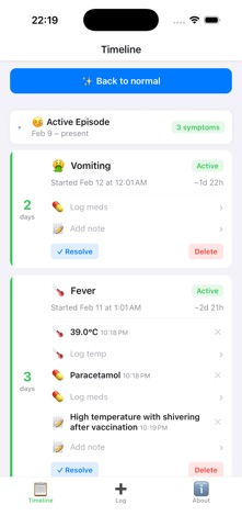 TinyTrack-Baby Illness Tracker iPhone screenshot