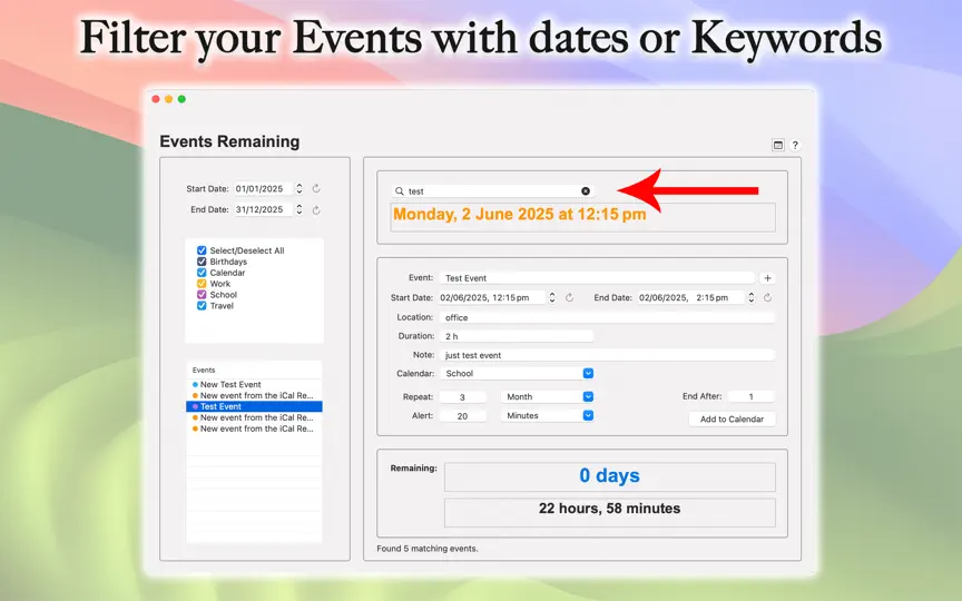 Capture d'écran de Events Remaining sur iPhone 5