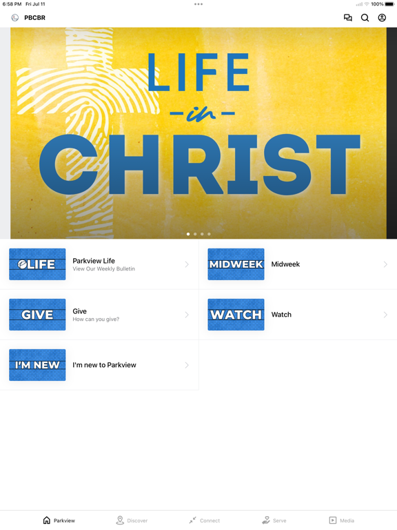 Parkview Baptist Church iPad screenshot