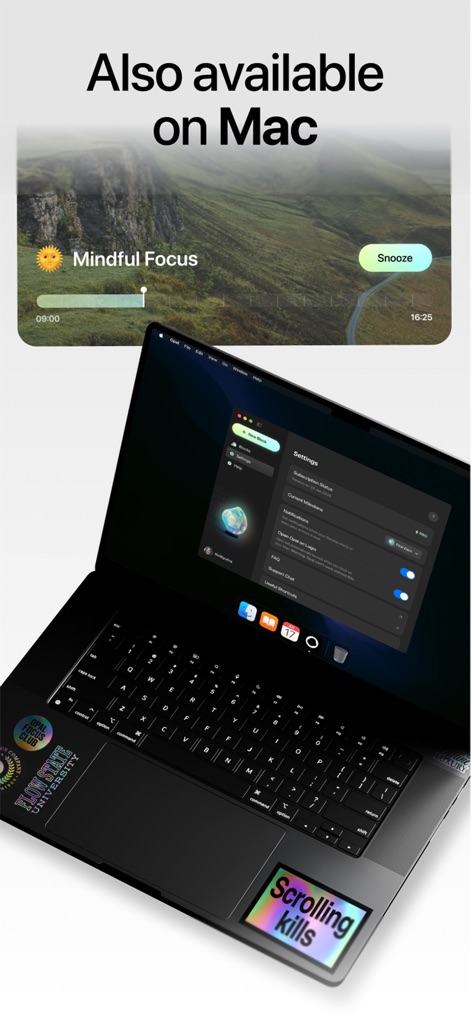 Opal: Screen Time Control - Extend focus control to the desktop with Opal's Mac application, featuring detailed settings and a convenient 'Mindful Focus' notification widget.