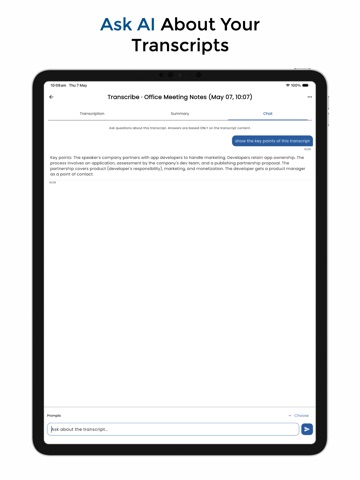 AI Transcript: Audio to Text iPad screenshot
