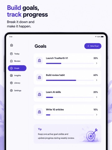 TrueNorth: AI Weekly Review iPad screenshot