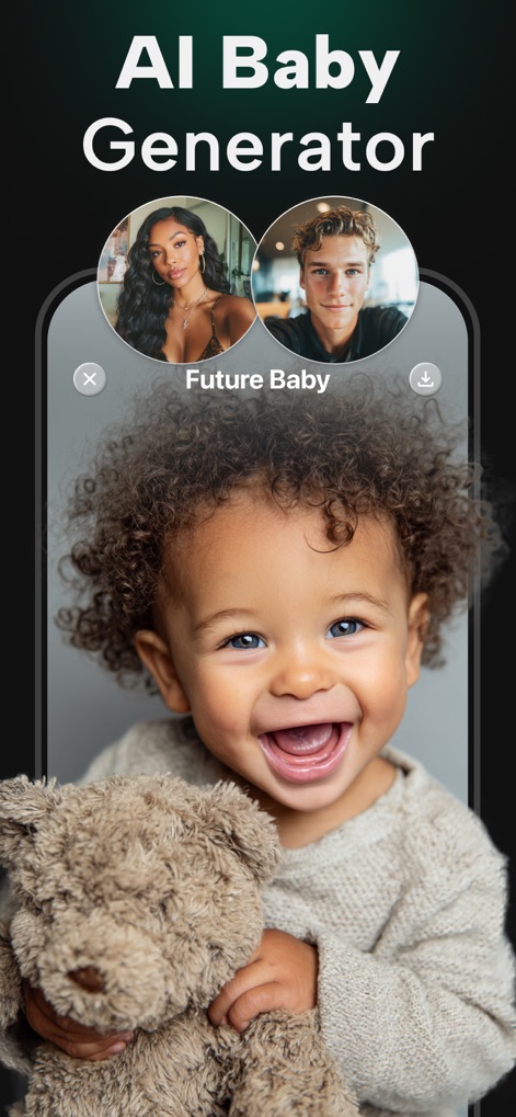 PhotoApp - AI Photo Enhancer - Dieses Tool generiert realistische Baby-Bilder, basierend auf der intelligenten Verschmelzung von Gesichtsmerkmalen zweier Erwachsener.