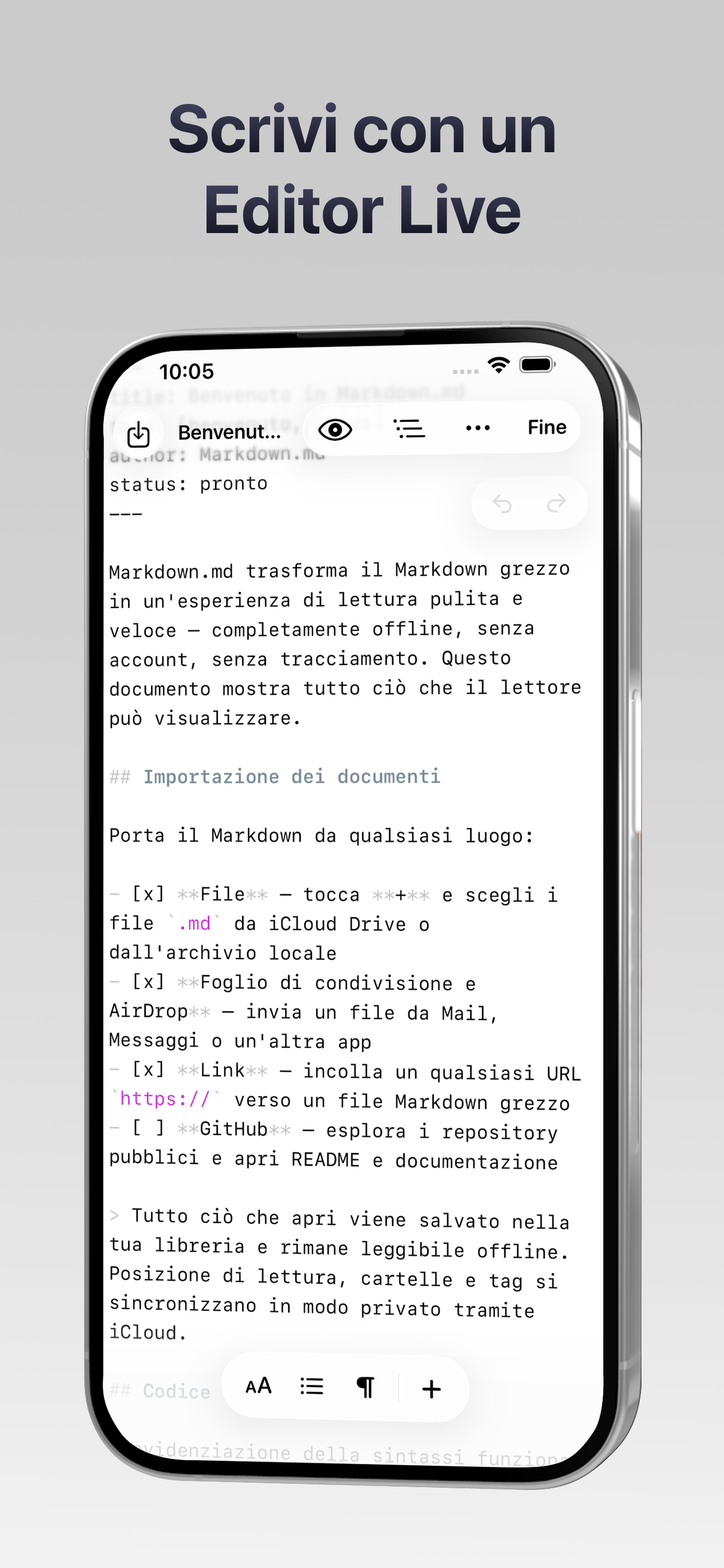 Markdown.md - Lettore — Scrivi con un editor live