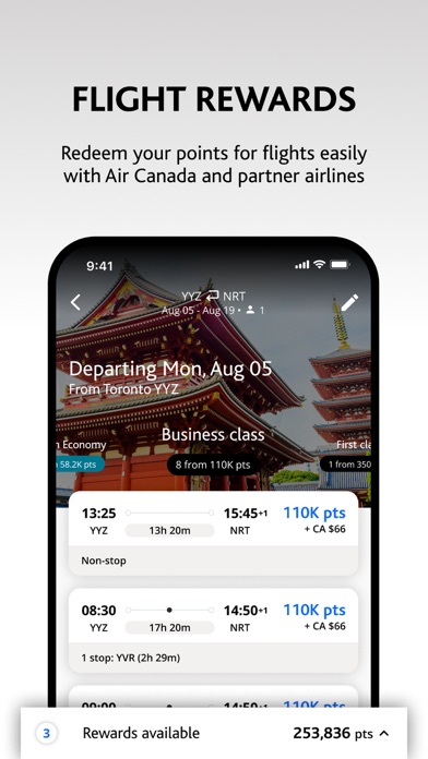Air Canada + Aeroplan Screenshot