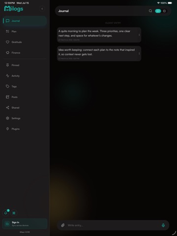 Milogs iPad screenshot