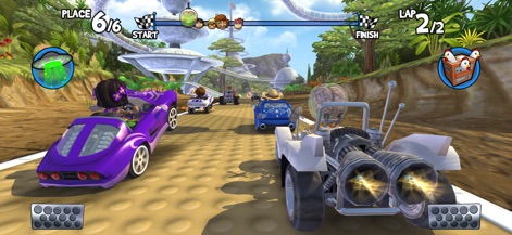 Beach Buggy Racing - ユーザーは、未来的なコースデザインが特徴のトラックで、多様な個性豊かなドライバーたちと競い合うことができます。それぞれのキャラクターが持つ特殊能力を駆使して勝利を目指します。