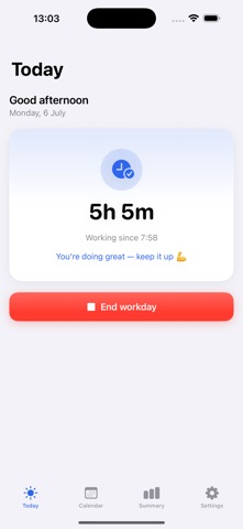 WorkClock — Workday Tracker Screenshot 1 of 4