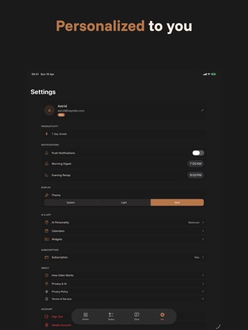 Oden — AI Todo Assistant iPad screenshot