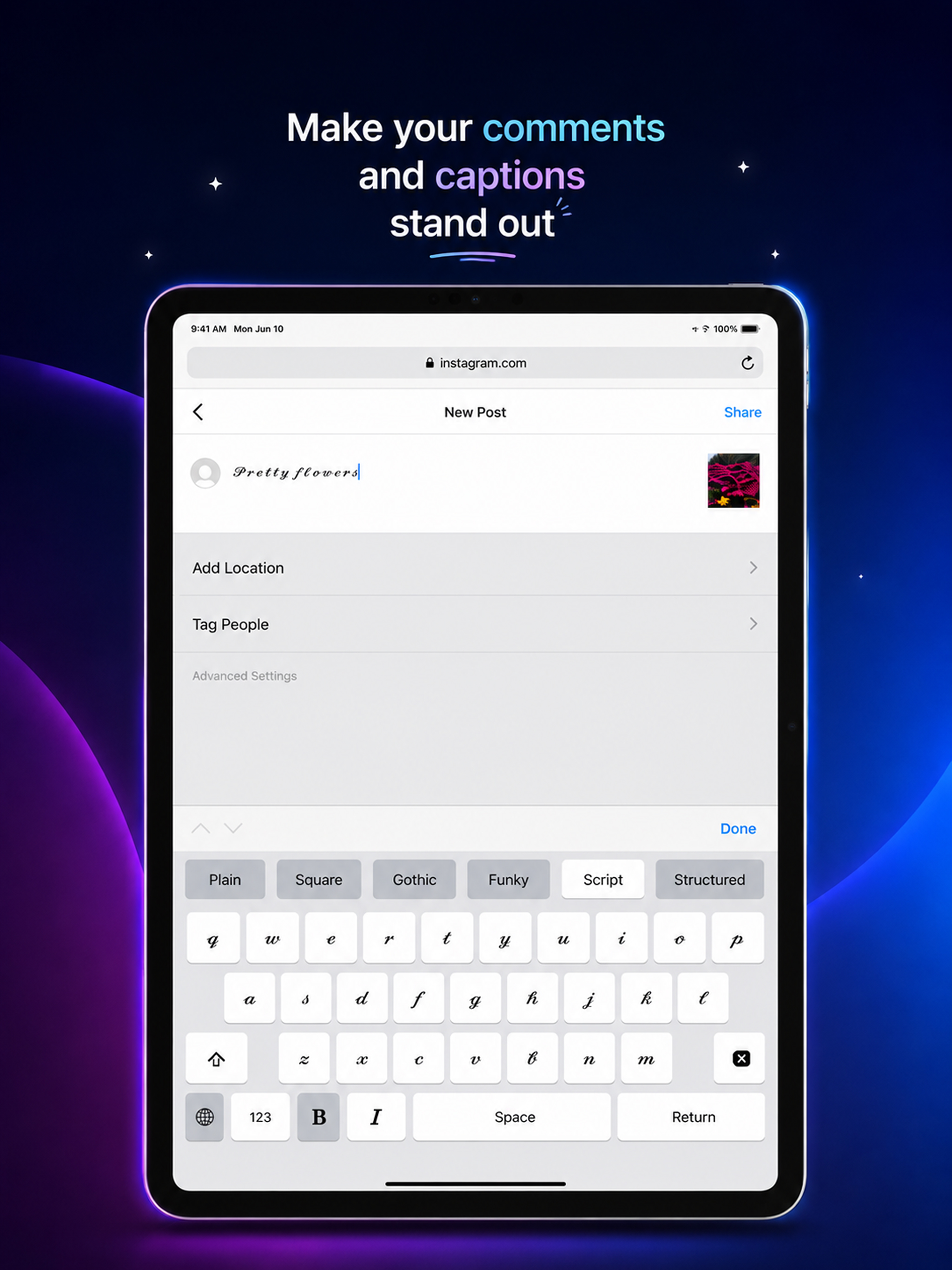 Keyboard Fonts & Cursive Text