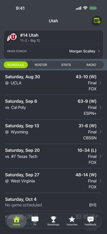 Utah Football Schedules app screenshot