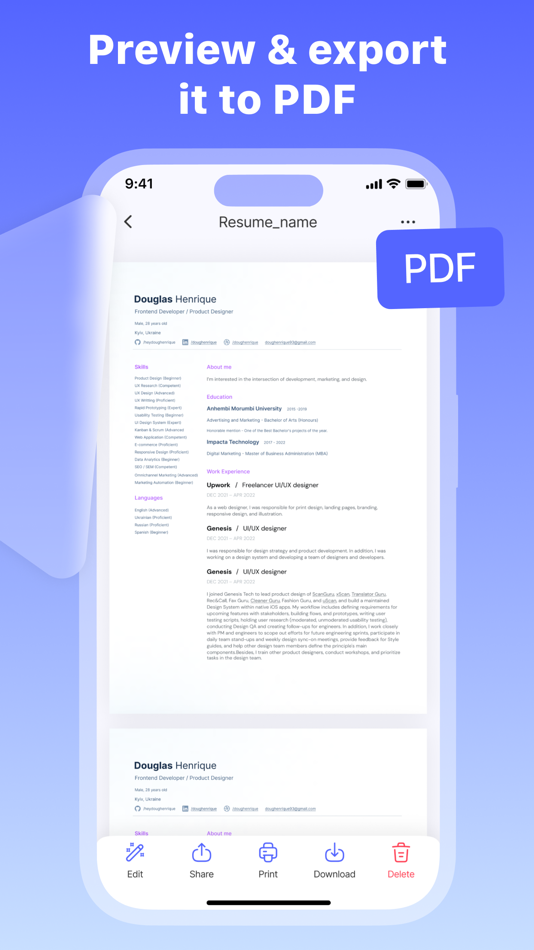 #5. AI Resume Builder-CV Maker PDF (iOS) 由: Piotr Kalita