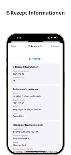 Screenshot von E-Rezept Leser auf dem iPhone 6